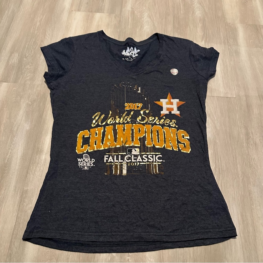 Astros World Series Navy Blue V Neck T-shirt Top Sz XL